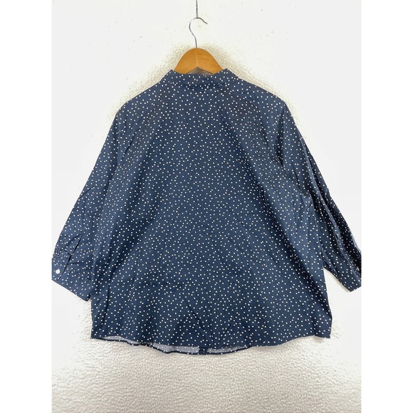 L.L. Bean Women's 3X Wrinkle Free Shirt Navy Blue Polka Dot Button Front 3/4 - Picture 9 of 10